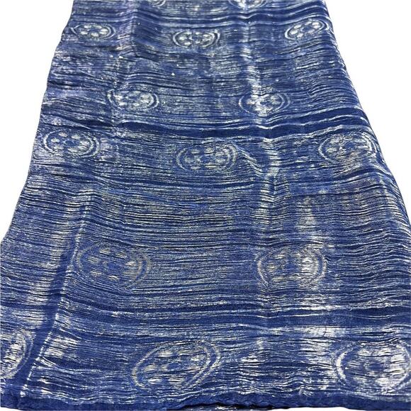 Silvery Navy and Light Blue Scarf with Silver Threading 57X19 - Picture 9 of 14